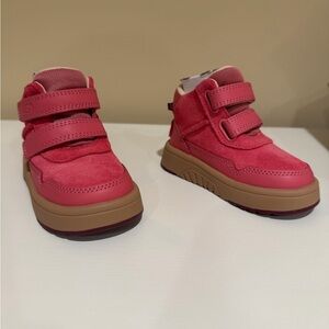 UGG Kids Pink High-Top Velcro Sneakers with Tan Sole